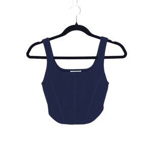 BABATON Sculpt Knit Bustier Tank Navy Blue Squareneck Cropped Top Women's S